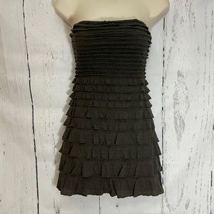 Express olive green strapless casual all over ruffle knit mini dress size XS
